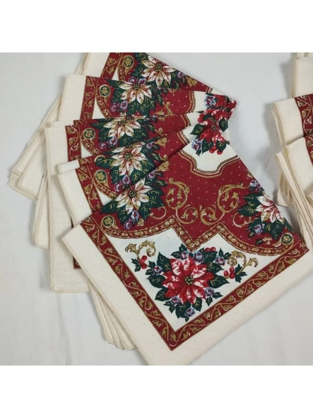 Vintage Sunweave Poinsettia Christmas Cloth Napkins Set of 10
